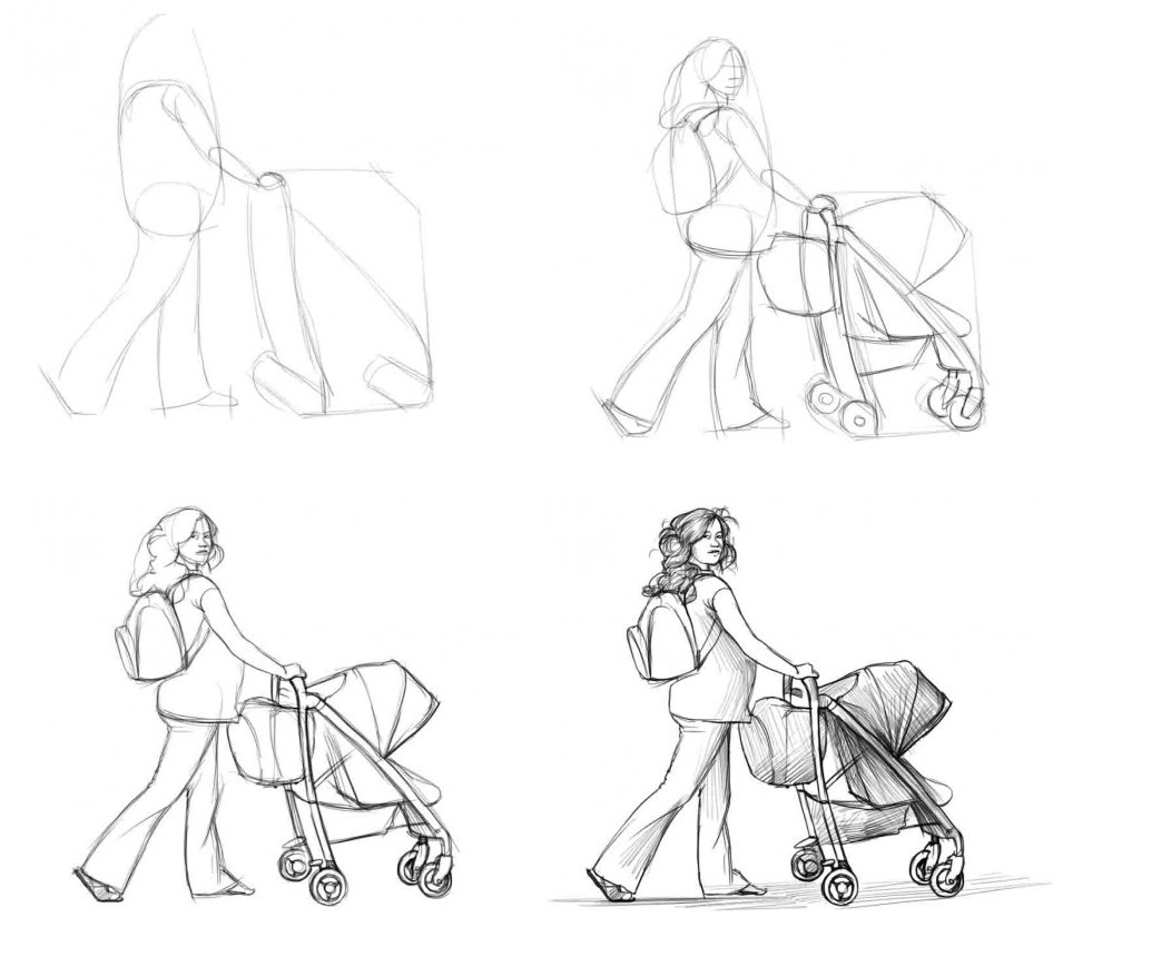 Как-нарисовать-девушку-с-коляску-поэтапно
